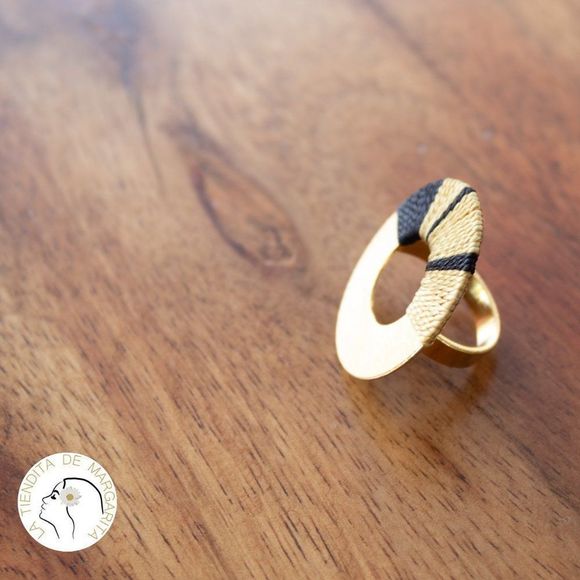 Handmade open ring adjustable gold plated brown new - Picture 3 of 5